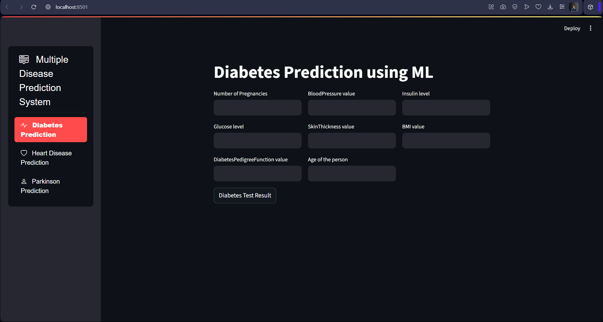 Disease Prediction System screenshot