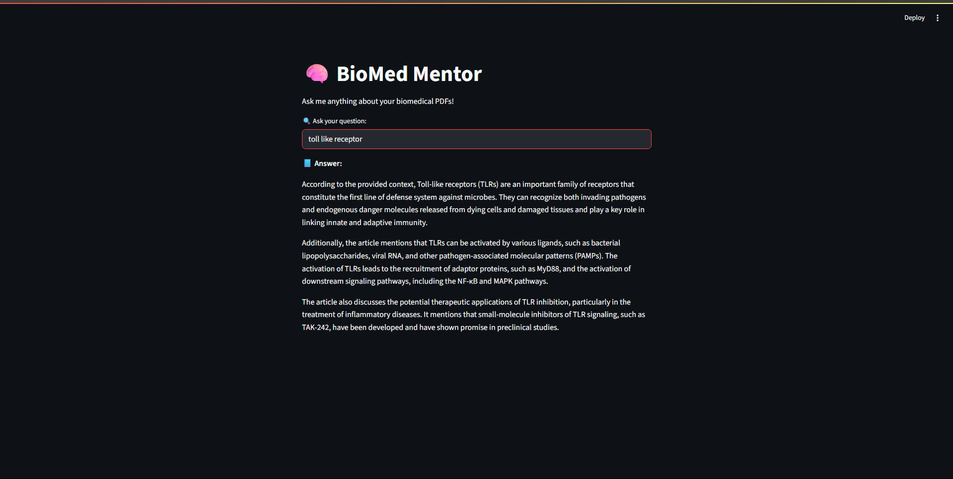 Biomed RAG Chatbot interface